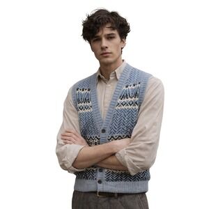 CANDA Deluxe Shetland Wool Fair Isle Sweater‎ Vest Blue Vintage Heritage 40